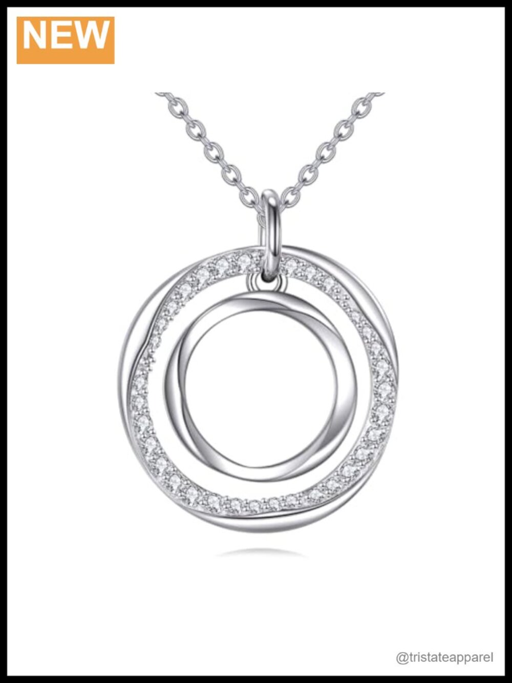 925 Sterling Silver Double Circle Pendant Necklace 18+2 Inch Cable Chain